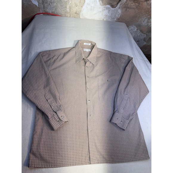 VTG Pierre Cardin Tan Geometric Print Cotton Button Down Shirt Men's Size Large - Picture 5 of 12